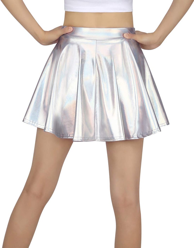 HDE Girl's Metallic Skater Skort Dance Athletic Shiny Holographic Scooter Skirt Holographic - 12 - Image 2